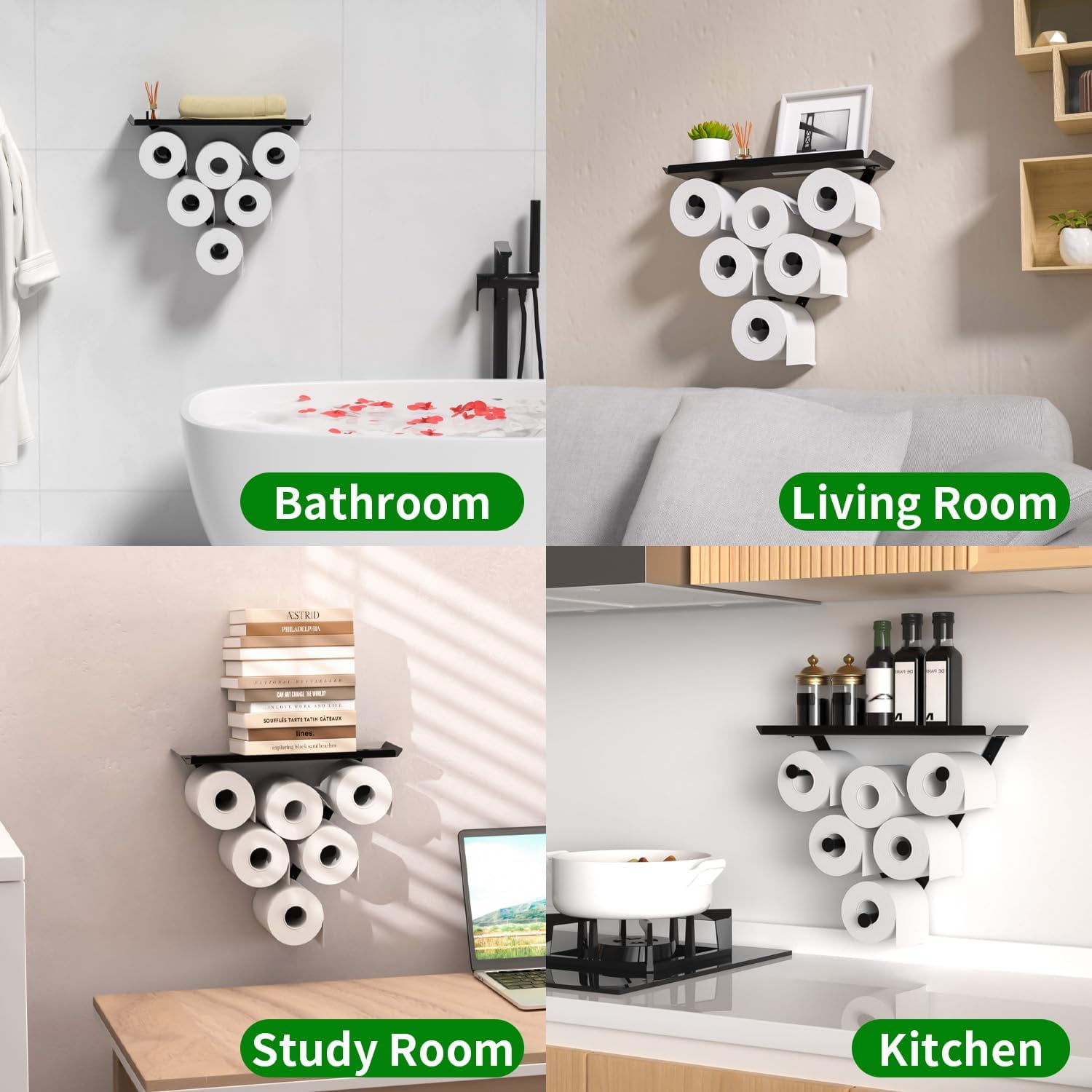 BOIVSHI Toilet Paper Holder,Wall Mount Toilet Paper Storage for Extra 12 Rolls, Metal Wall Art Sculpture Bathroom Decor Tissue Holder Shelf