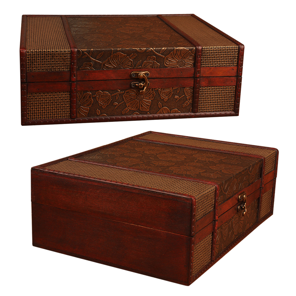 HOMEMAXS Vintage Desktop Storage Boxes Wooden Books Storage Case Jewelry Container Large Sundries Document Box without Lock (Lotus) - image 4 of 6