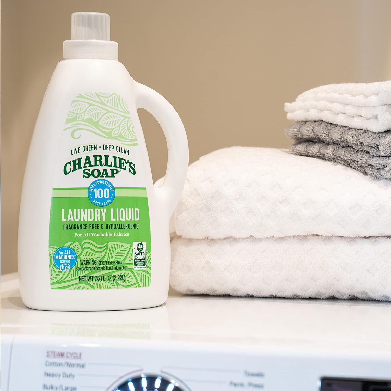 Charlie’s Soap Laundry Liquid (100 Loads, 1 Pack) Baby Gentle 75.0 Fl Oz Natural Deep Cleaning Hypoallergenic Laundry Detergent – Eco-Friendly, Safe and Effective
