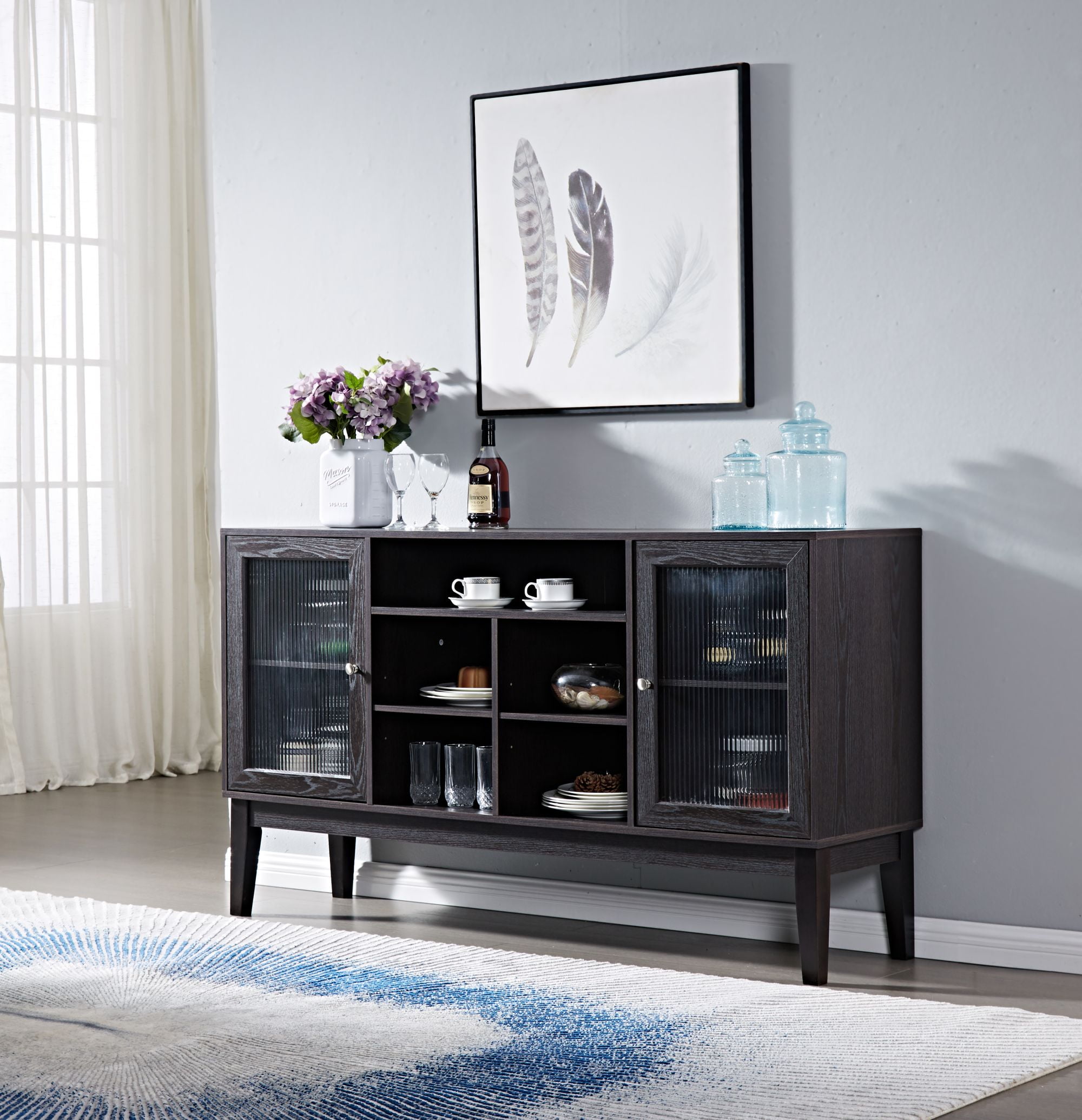 Aukfa Storage Cabinets Modern Kitchen Cabinets for Living Room Dining Room(59.8x15.8X33.5 ), Brown