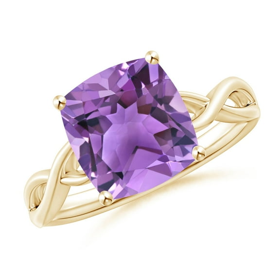 ANGARA Natural Claw-Set Cushion 3.1 ct Amethyst Solitaire Engagement Ring in 14K Yellow Gold for Women (Size-9mm) | February Birthstone, Anniversary, Jewelry Gift for Women | Natural Amethyst Ring