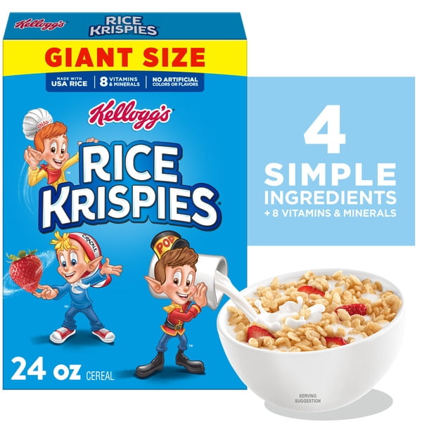 Kellogg's Rice Krispies Breakfast Cereal, 8 Vitamins and Minerals, Giant Size with pan
