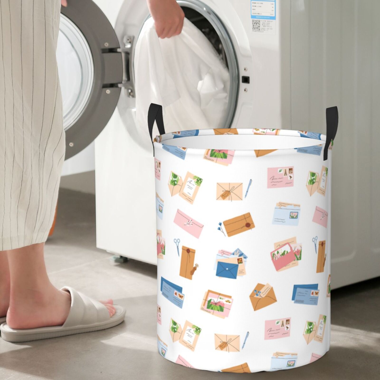 Large Laundry Basket with Handles - colors envelope Pattern Kids Baby Dirty Clothes Laundry Hamper for Bedroom Aesthetic