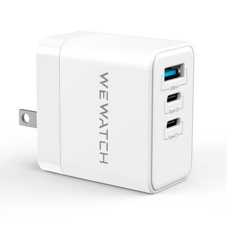 USB C Charger, WEWATCH 65W Foldable Plug Fast Wall Charger 3 Port GaN Tech PD 3.0 PPS Compatible with MacBook Pro/Air, Dell XPS, i