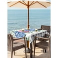 thumbnail image 3 of Outdoor Tablecloth with Umbrella Hole for Patio/Picnic/Party/Camping, Blue Pink Hydrangea Waterproof Table Cloth Square Cover Washable, Eucalyptus Leaves Summer Botanical Plaid (54"x 54"), 3 of 8