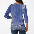 thumbnail image 7 of Xyxonk 3/4 Sleeve Fall Shirts for Women 2025 Floral Print Blouses Dressy Casual V Neck Button Tops Fall Fashion Shirts Dark Blue XL, 7 of 7