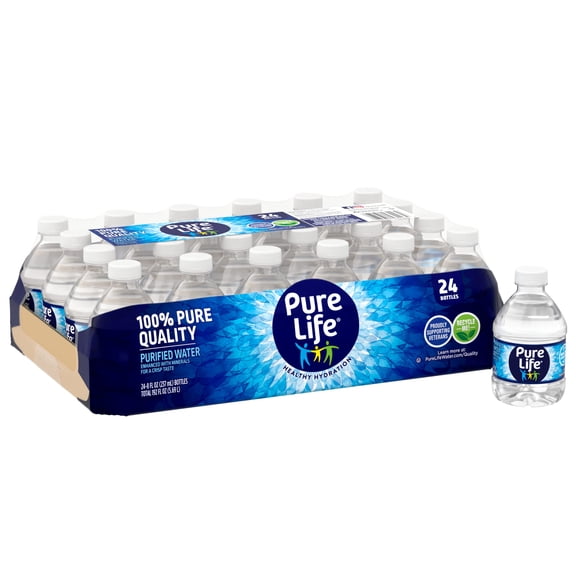Pure Life Purified Water, 8 Fl Oz, 24-Pack Plastic Bottles
