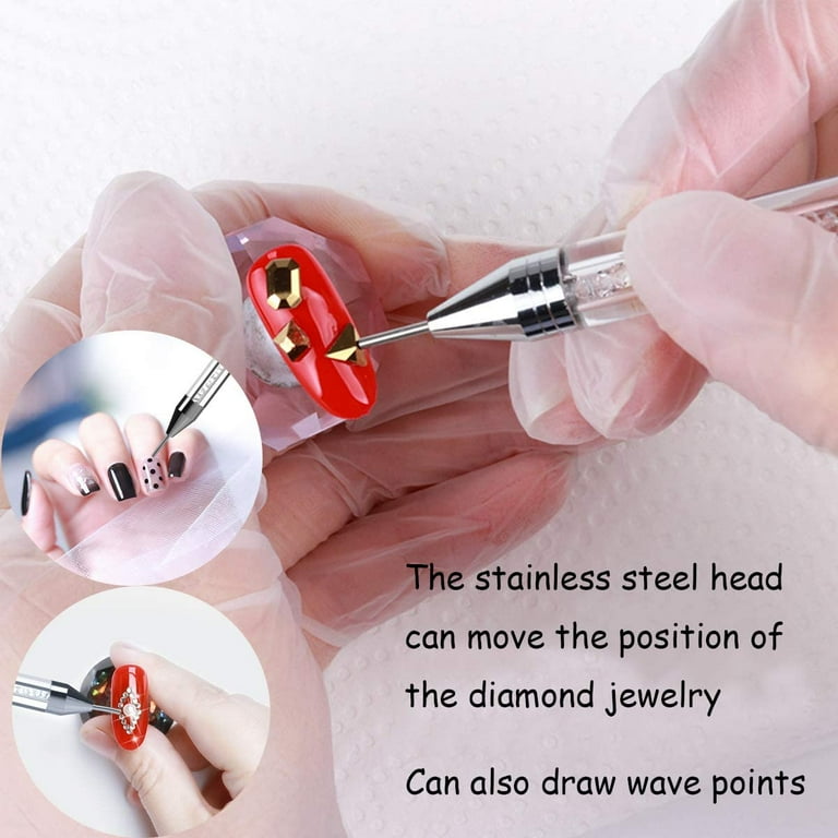 Double Head Acrylic Nail Point Drill Crayons Self-Adhesive Stippling Pen  Metal Dotting Pen Tools Pipe Picking Nail Rhinestones