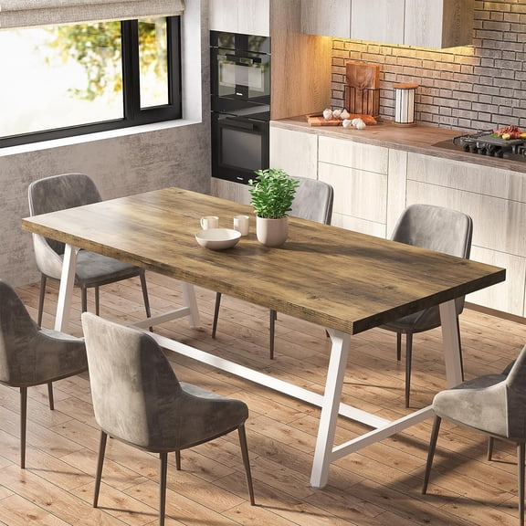 Tribesigns Dining Table for 8 People, Rectangular 70.9 inch Wood Kitchen Table with Metal Frame, Oak