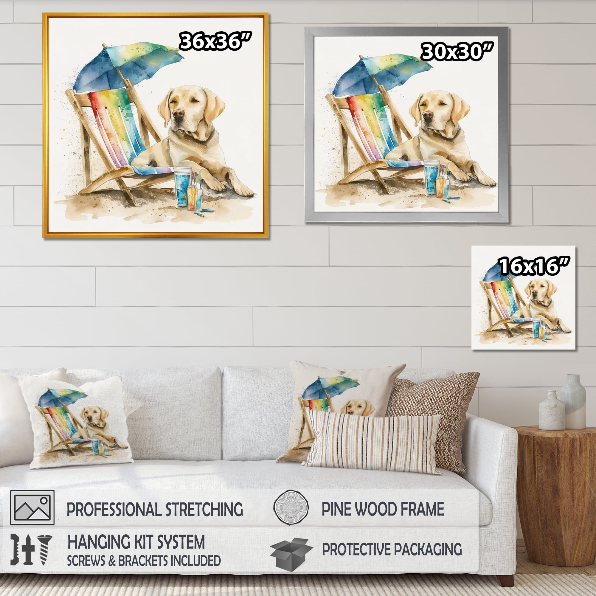 Designart Dog Laying On Chair At The Beach V Canvas Wall Art