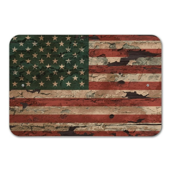Rustic American USA Flag Distressed Home Business Office Sign - Plastic - 12" x 8" (30.5 cm x 20.3cm)