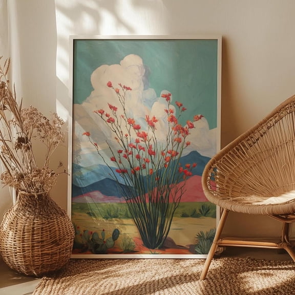 Ocotillo Cactus Wall Art Retro Desert Botanical Decor, Unframed Paper Print Size 8x12