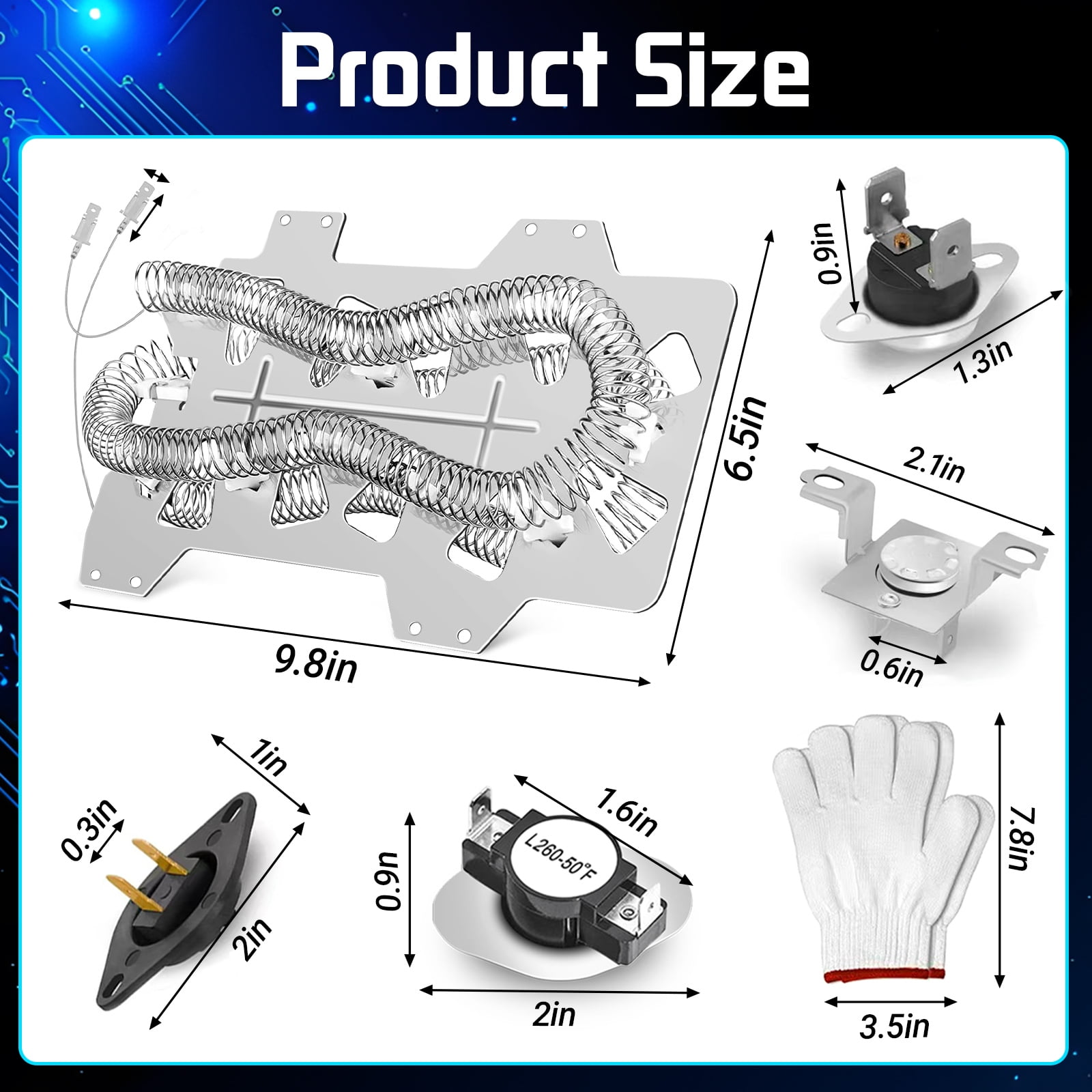 DC47-00019A Heating Element Compatible with the heating elements of Samsung brand dryers that are equipped with temperature control fuses DV45H7000EW/A2, DVE50R5200W/A3