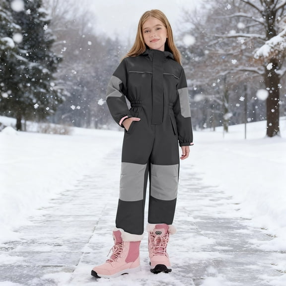 SGFCWSX Kids Girls Color Block Snow Onesie Insulated Windproof Waterproof Ski Outfit Black Size 8-9Year