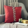 thumbnail image 3 of Pillow Covers, Red Pillow Cover, Pintucks & Crystals Pillow Cover, 14x14 inch (35x35 cm) Throw Pillow Cover, Square Silk Pillow Cover, Pillow, Modern, Striped - Deep Red Crystals, 3 of 10
