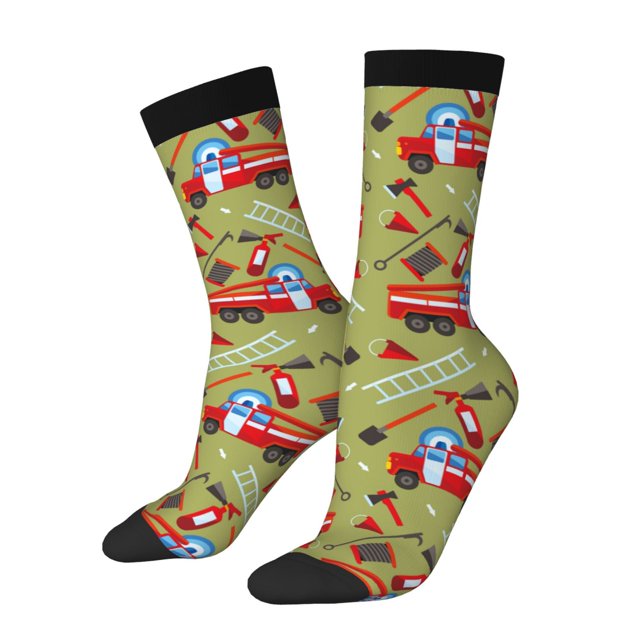 Balery Cartoon Fire Truck Calcetas Largas con Estampado para Hombre y Mujer – Suaves y Transpirables, Talla Única (US 5-11)