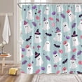 thumbnail image 2 of Halloween Ghost Shower Curtain Cartoon Cute Ghost Pumpkin Bat Stars Funny Holiday Happy Halloween Teal 36x70(WxH) Inches Bathroom Decor Fabric Curtain with Hooks, 2 of 6