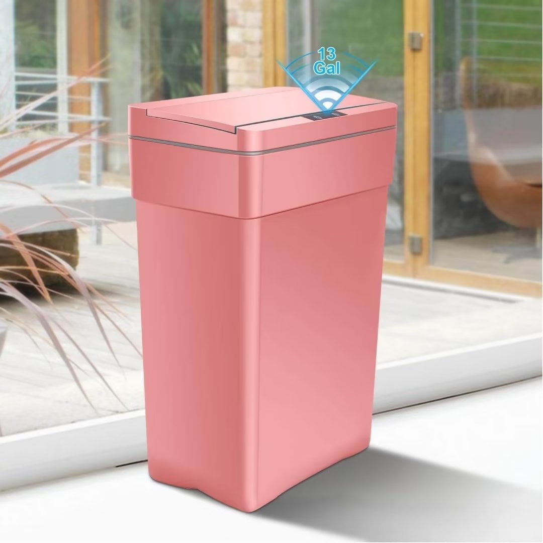 13 Gallon Kitchen Trash Can Automatic Garbage Can Touchless Plastic Waste Bin with Motion-Sensor for Home Office, Pink