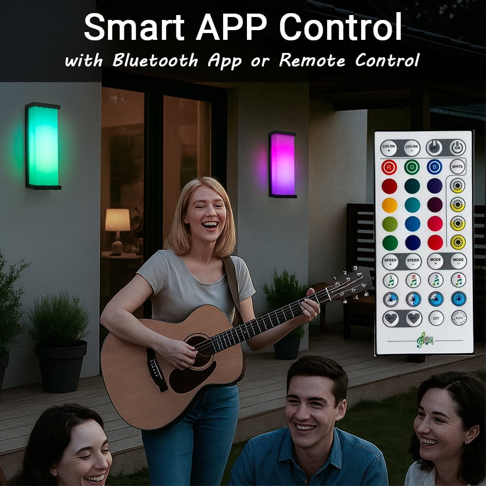 H20" Smart RGB Outdoor Wall Light Modern Large Integrated LED Wall Sconce with Remote and App Control Weather-Resistant Cast Iron Exterior Light Fixture for Porch Garage Garden