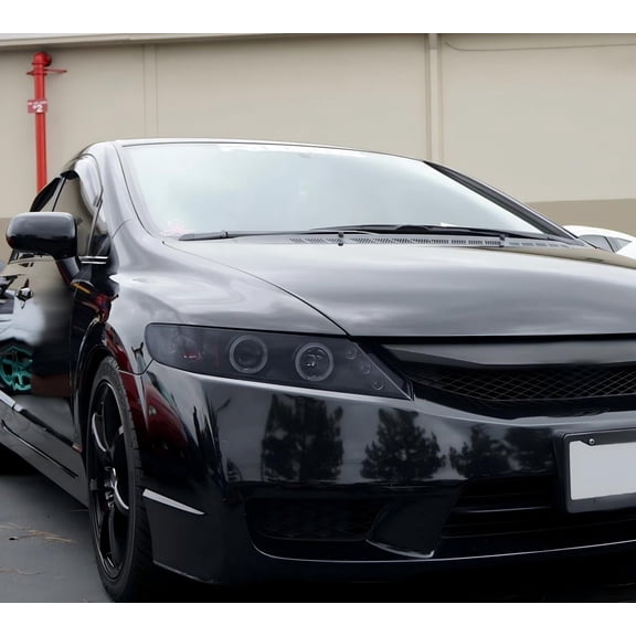 Fit 2006-2011 Honda Civic 4Dr Sedan Black/Smoke LED Halo Projector Headlights