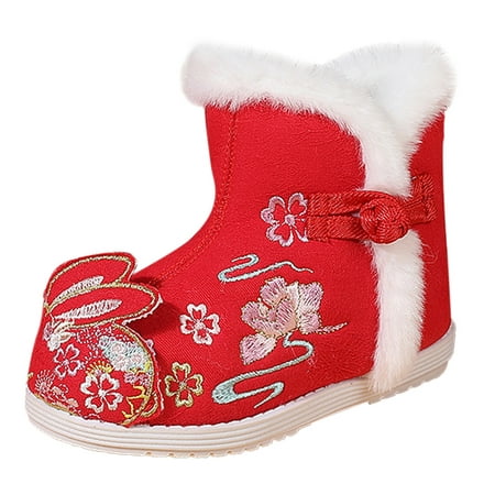 

Quealent Little Kid Girls Shoes Snow Boots Short Boots for Toddler Gilrs Cloth Shoes Ethnic Style Cotton Boots Warm Winter Snow Lace Up Boots for Girls Red 11