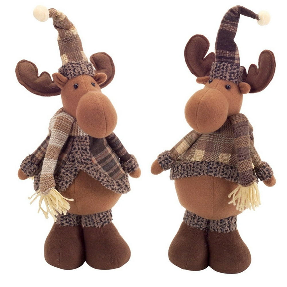 Pack of 6 Brown Moose Wearing Gray Plaid 16.5"