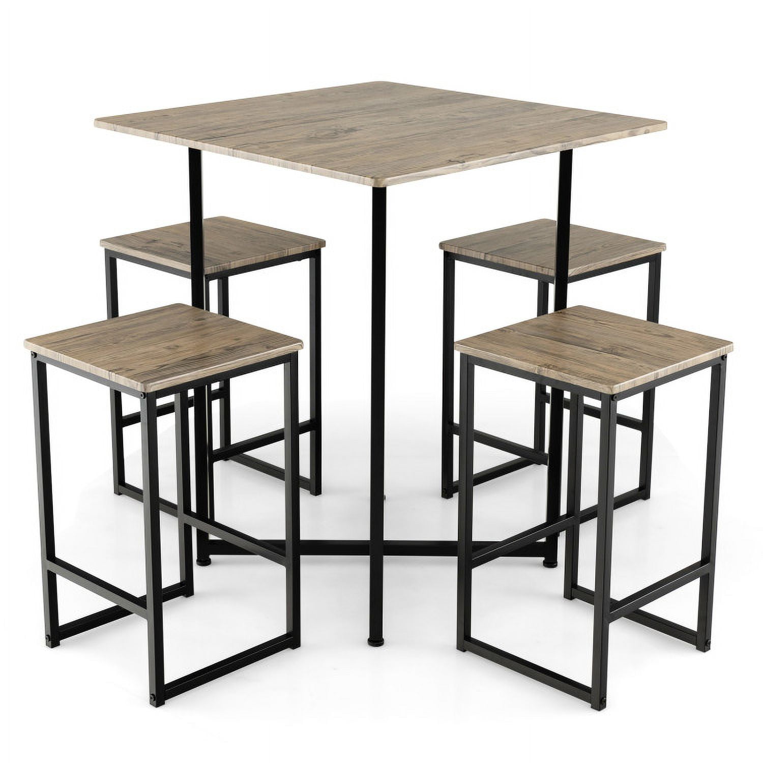 Finihen Dining Set, Dining Table Set, 5 Piece Square Space-saving Dining Table Set with 4 Stools, for Home, Restaurant, Brown Finihen Dining Set, Dining Table Set, 5 Piece Square Space-saving Dining Table Set with 4 Stools, for Home, Restaurant, Brown