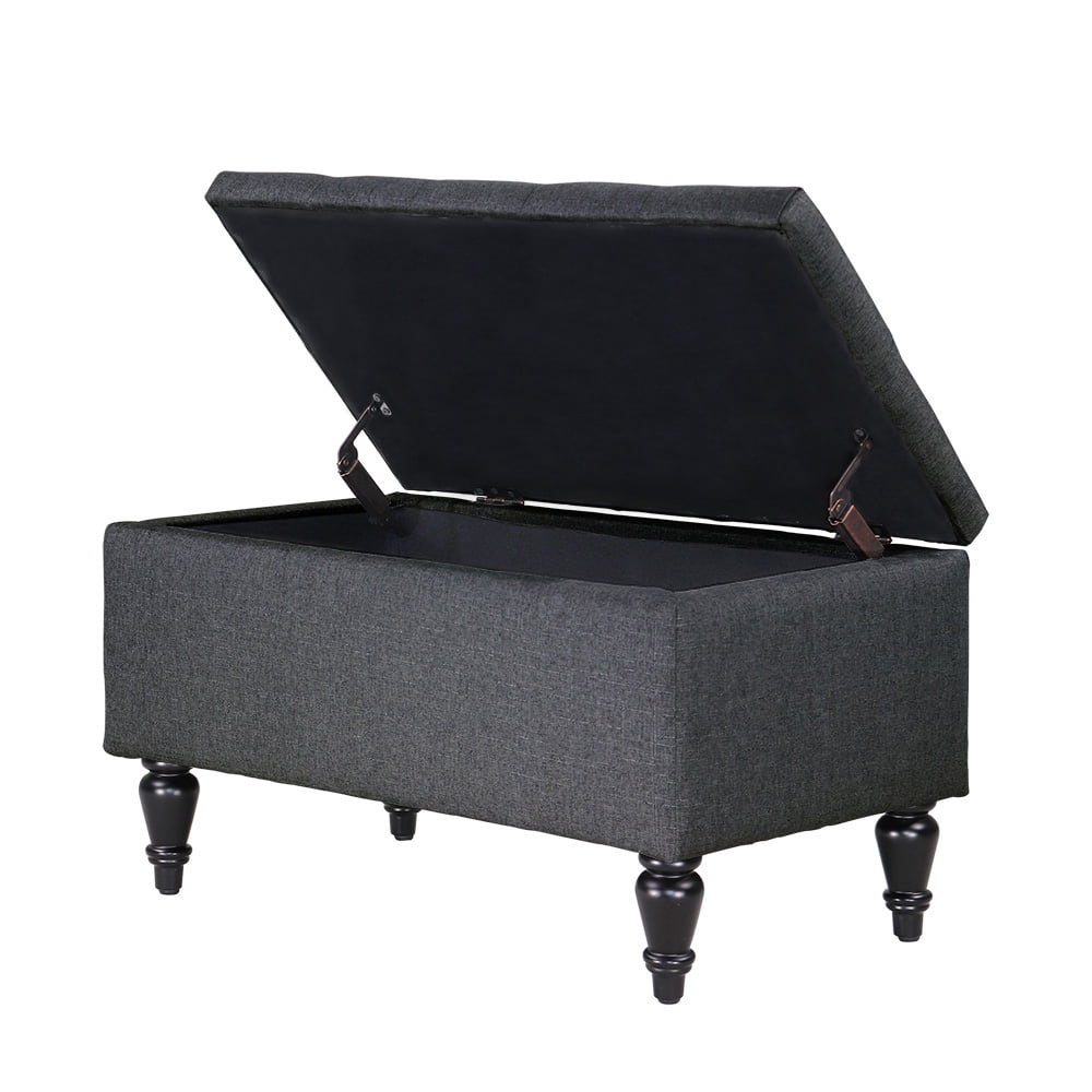 ABBLE 29 in. Gray Fabric Upholstered Storage Ottoman with Solid Wood Legs