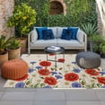 thumbnail image 2 of Red Blue Poppy Floral Outdoor Rug for Patio/Deck/Porch, Non-Slip Large Area Rug 5 x 7 Ft, Vintage Spring Flowers Linen Indoor Outdoor Rugs Washable Area Rugs, Reversible Camping Rug Carpet Runner, 2 of 8