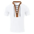 thumbnail image 4 of pstuiky camisetas de hombre, Camiseta de manga corta con cuello alto, cordón en el pecho y colores lisos para hombre camisetas de hombre l, 4 of 8
