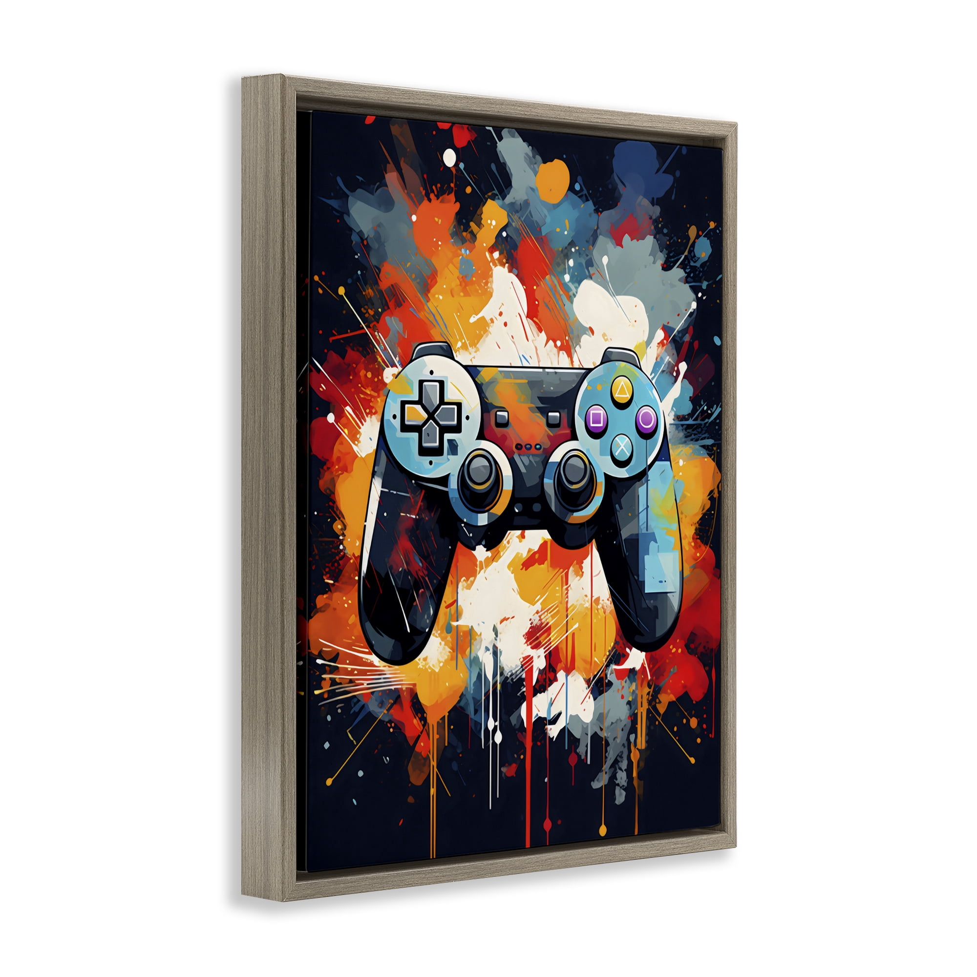 Stupell Industries Orange Paint Splash Gamer Brown Framed Floater Canvas Wall Art, design by Creative Studio
