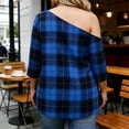 thumbnail image 3 of Posijego 3/4 Length Sleeve Tops for Women Plus Size Tunic Top Plaid Printed off Shoulder Party Shirts Going out Blouses, 3 of 6