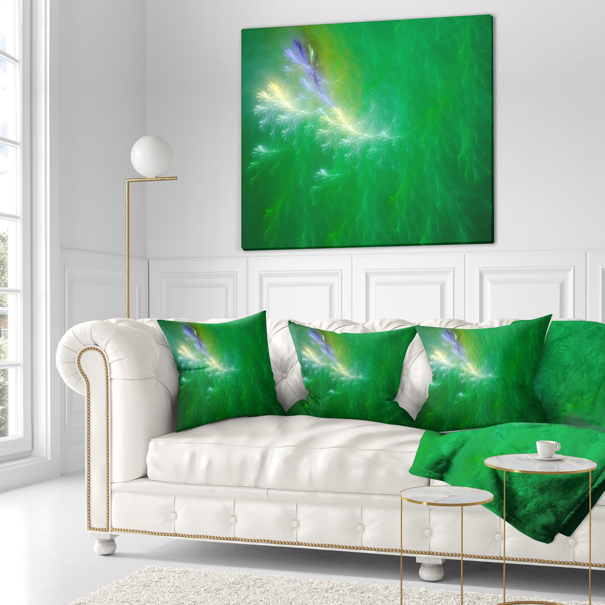 Designart Green Fractal Thunder Sky - Abstract Throw Pillow - 16x16