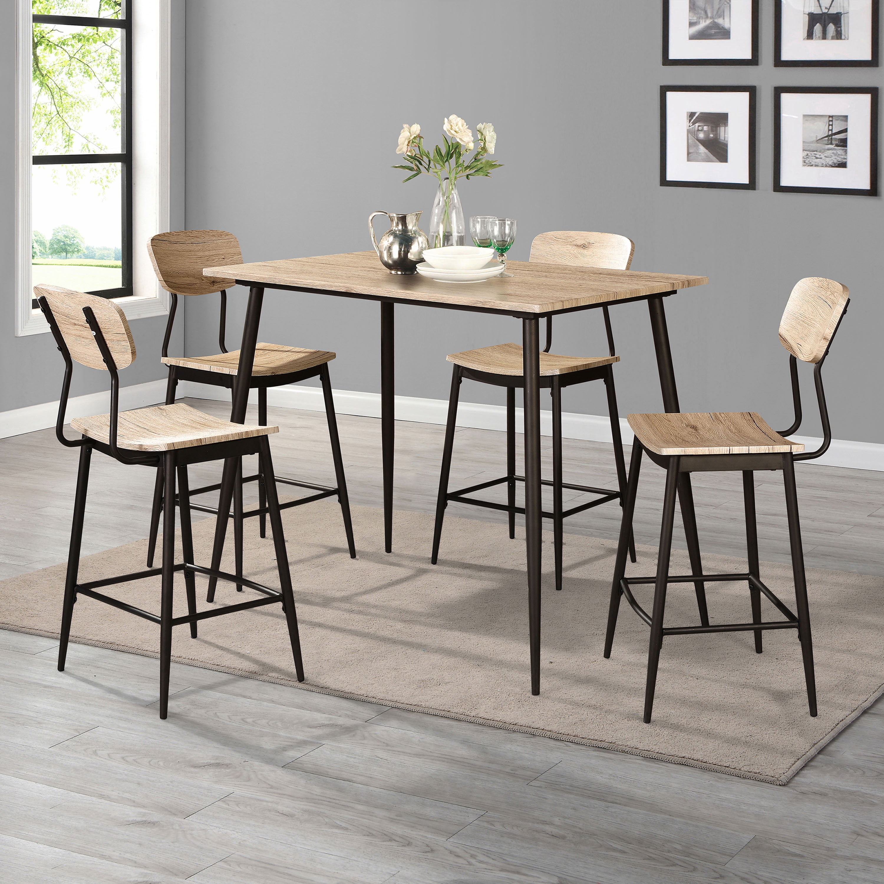 Furniture of America Derk 5-Piece Counter Height Dining Set, Natural
