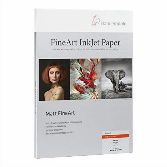 Hahnemuhle William Turner Mat, 310 G/m2 Chiffon 100 %, Papier Jet d'Encre Aquarelle Blanc Naturel, 13x19 Pouces, 25 Feuilles