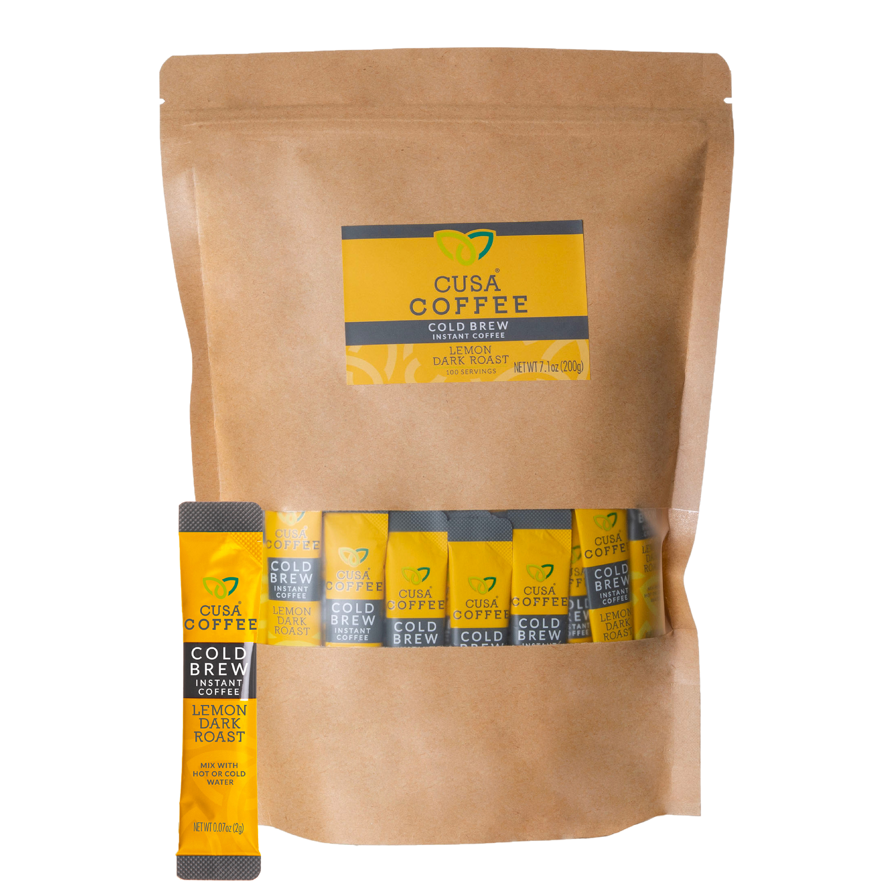 Cusa Coffee Instant Cold Brew With No Added Sugar, Lemon Dark Roast 100