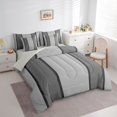 thumbnail image 3 of Homewish Geometric Striped 7 Pieces Bedding Comforter Set,Modern Minimalist Lines Full Bedding Set,Gray Black Fitted Sheet Flat Sheet For Girls Kids,Luxury Bedroom Decor Reversible, 3 of 8