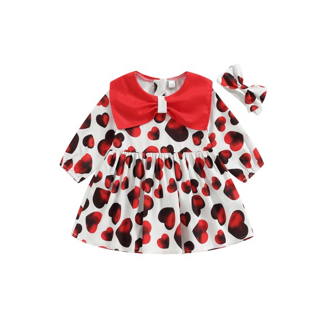 Mialoley Robe Fille Manches Longues Col Rond Imprimé Cœur Taille Haute Doublée en A Décontractée Fête Rouge Bandeau