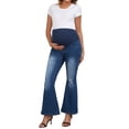 thumbnail image 2 of INSPIRE CHIC Women's Maternity Jeans Bootcut Leg Ripped High Stretchy Over the Belly Pregnant Flare Denim Pants Casual XL Deep Blue, 2 of 6