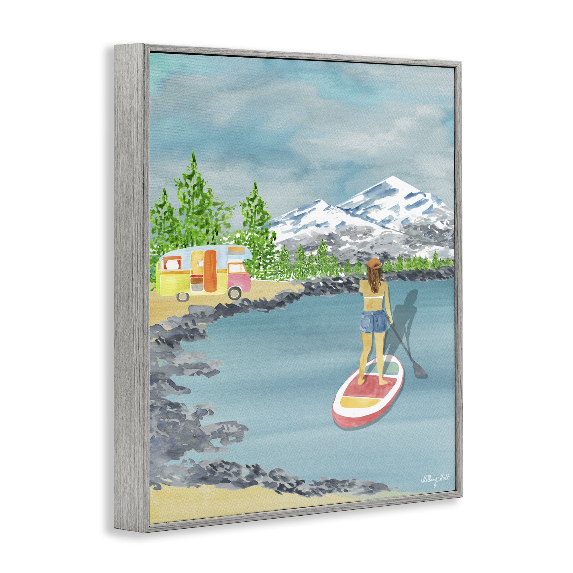 Stupell Industries Lake Tahoe Paddle Boarding Gray Framed Giclee Art, design by Hillary Holt