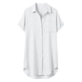 thumbnail image 4 of WULMLEO Collared Button Front Linen Beach Cover Up for Women Short Sleeve Side Split Loose Mini Shirts Dress Vacation Tunics White Cotton-Linen Blend, 4 of 6