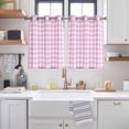 thumbnail image 2 of Pink Grid Kitchen Curtains Short 54 Inch Length, Checkered Plaid Gingham Lattice Trellis Print Grommet Top Bedroom Living Room Curtains, Light Filtering Cafe Curtain Drapes 2 Panels Set 84''x54'', 2 of 9
