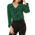 thumbnail image 6 of MODA NOVA Juniors Ruffled V Neck Bracelet Sleeve Elegant Chiffon Blouse, 6 of 7