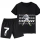 thumbnail image 4 of Conjunto de 2 piezas de camiseta y pantalones cortos deportivos con estampado de jugador de fútbol Ronaldo para niños y niñas, ropa deportiva informal de verano, 4 of 5