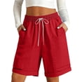 thumbnail image 2 of Endives Womens Linen Short Elastic Waist Solid Color Knee Length Casual Loose Rolled Up Shorts Beach Shorts, 2 of 7