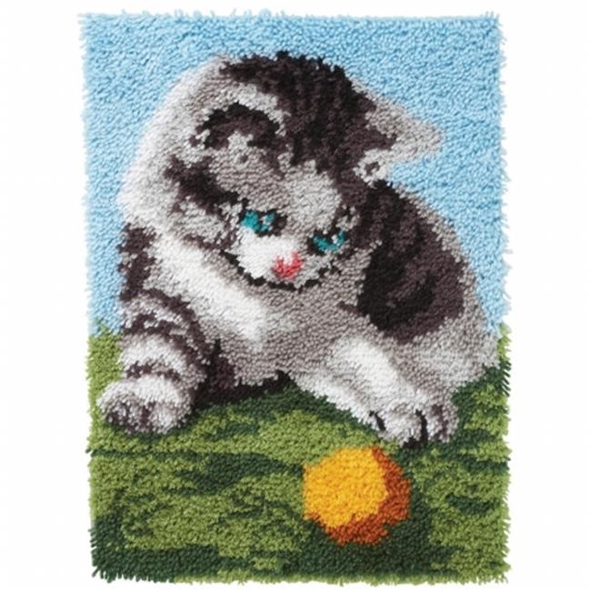 Wonderart Latch Hook Kit 20X27Playful Kitten