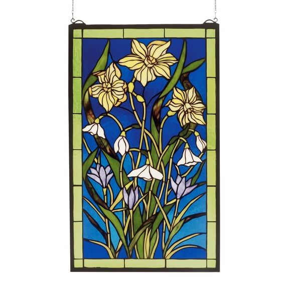 Meyda Tiffany 38738 Spring Bouquet Stained Glass Window Panel, 15" Width x 25" H