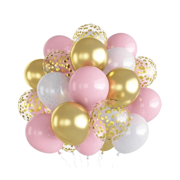 Assorted Latex Balloons Pink White Gold Metallic Confetti Style 30-Piece 12 Inch
