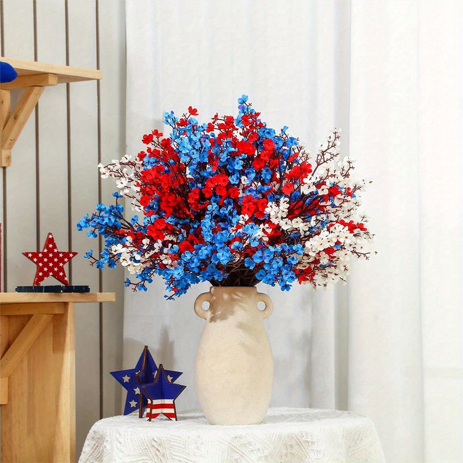 Red WhiteandBlue Decorations, Blue Silk Flowers, 18inStems, Artificial Flower Bouquet, Patriotic Decorations, 4ThofJuly Decorations, BlueandWhite Decor, 15 Stems, 1 Pc