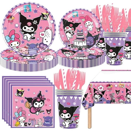 141Pcs Kuromi Parties,Kuromi Party Tableware Party Disposable Dinnerware Plates Cups Napkins for Kuromi Baby Shower Party Decoration Supplies,Suitable for 20 guests to use